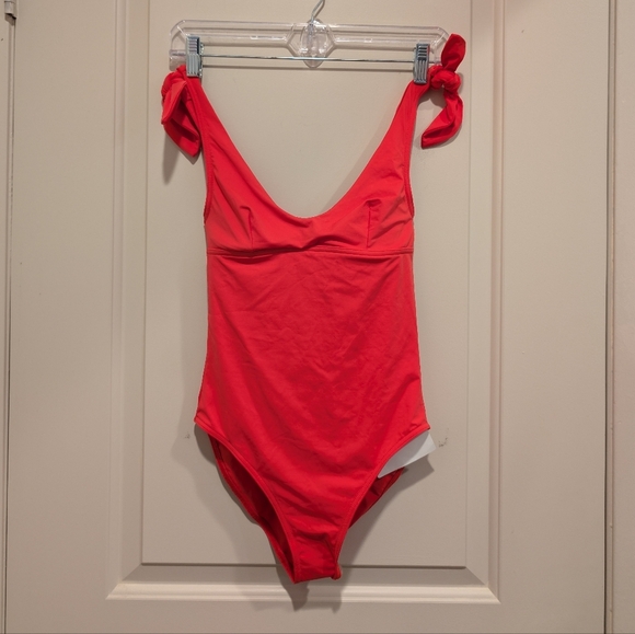 MAISON LEJABY Norma Jeane Knotted One-piece Swimsuit In Coral 32B - Picture 3 of 8
